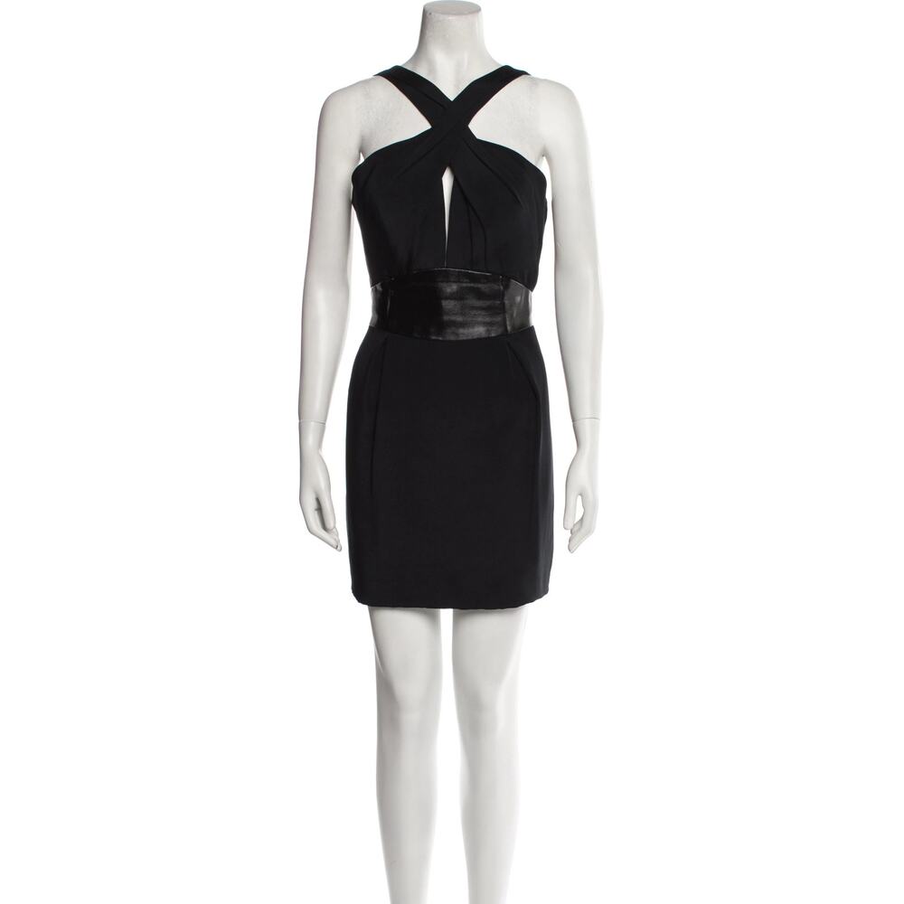 Badgley Mischka Silk Leather Cocktail Dress‎ LBD Y2K | Black | SZ 0